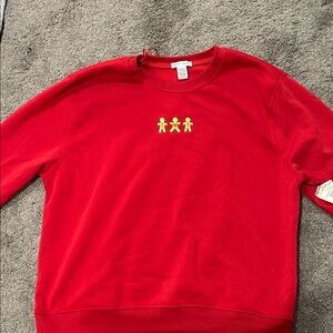 Red Crewneck with gingerbread Embroidery - holiday sweatshirt. NWT